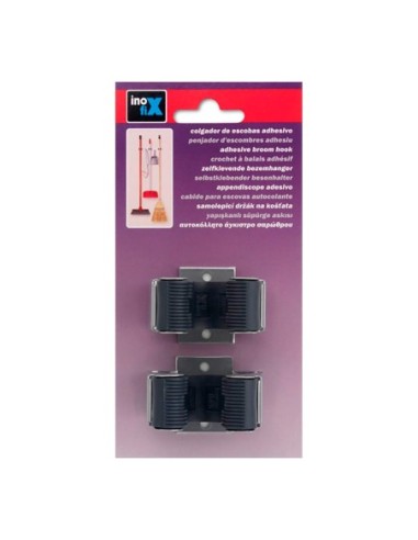 E3/66557 COLGADOR ESCOBAS ADHESIVO CROMO MATE (BLISTER 2 UNID) INOFIX