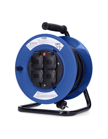 E3/20135 Enrollacables Profesional Con Protector Termico 3 X25Mm 25Mts 4 Tomas Con Tapa 3600 W 250V Edm